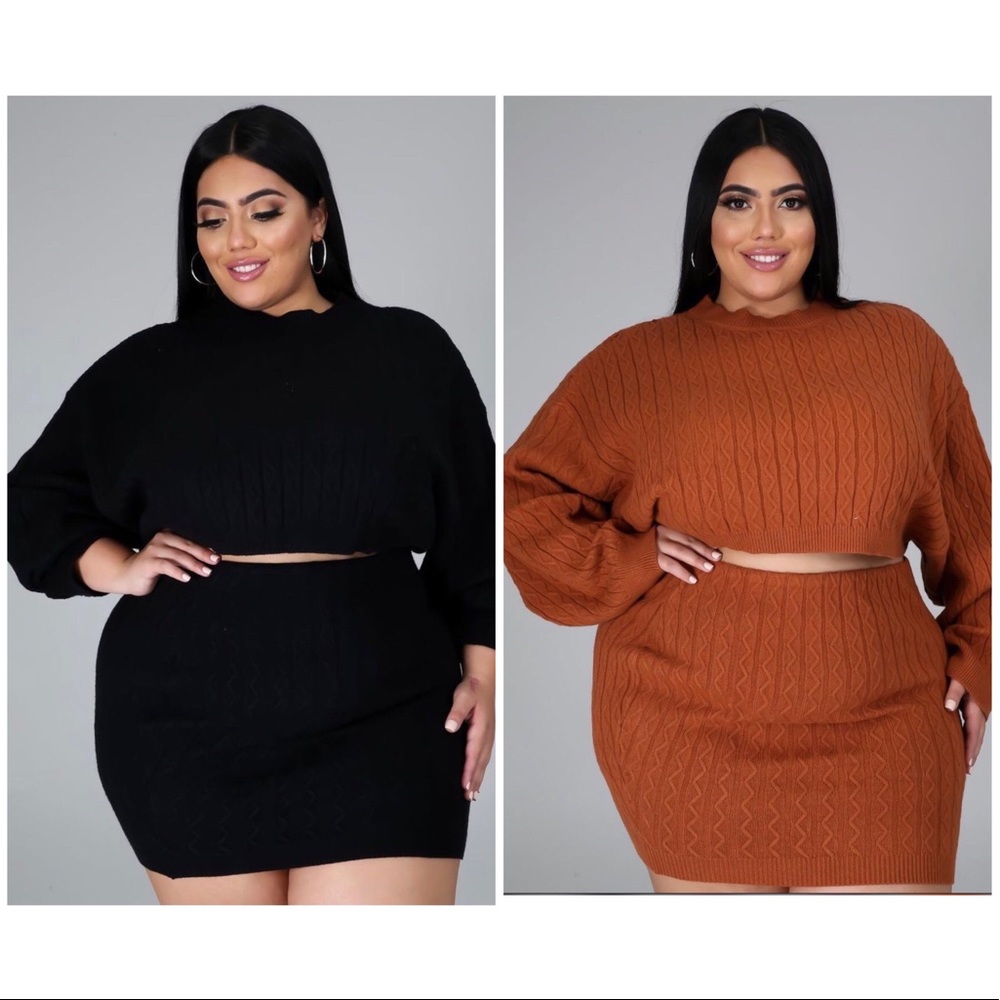 Plus Knit skirt sweater set